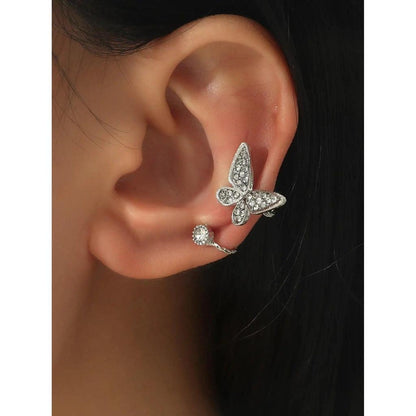Golden Butterfly Rhinestone Clip-On Earrings silver-plated by HitMyNeed