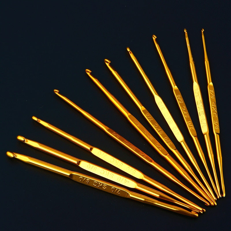 Golden Double Ended Crochet Hook Set (10pcs) by HitMyNeed