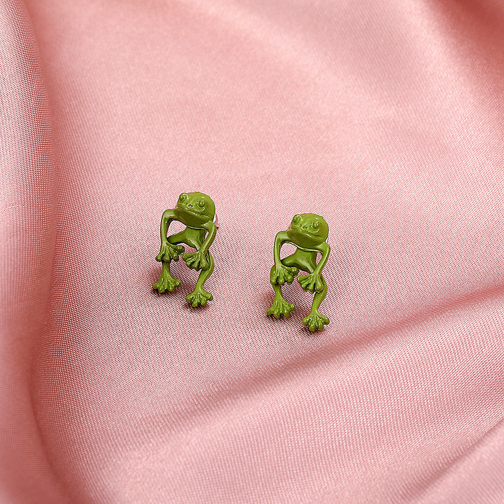 Gothic Green Frog Stud Earrings for Women & Girls by HitMyNeed