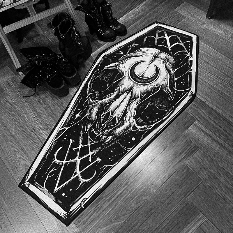 Gothic Halloween Coffin Rug with Non-Slip Backing by HitMyNeed