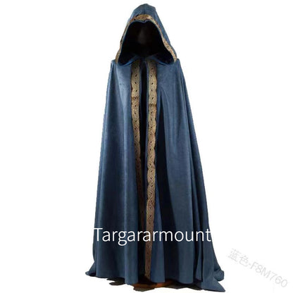 Gothic Hooded Cloak Cape for Halloween & Cosplay golden-blue xl by HitMyNeed