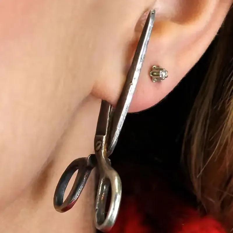 Gothic Scissor Stud Earrings in Silver Tone by HitMyNeed