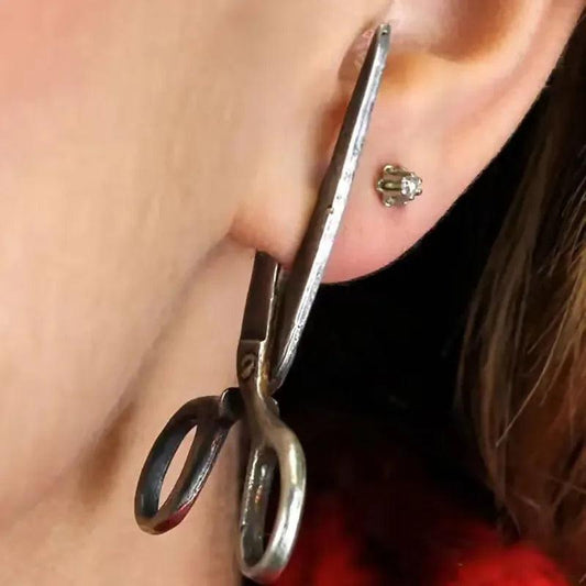 Gothic Scissor Stud Earrings in Silver Tone by HitMyNeed