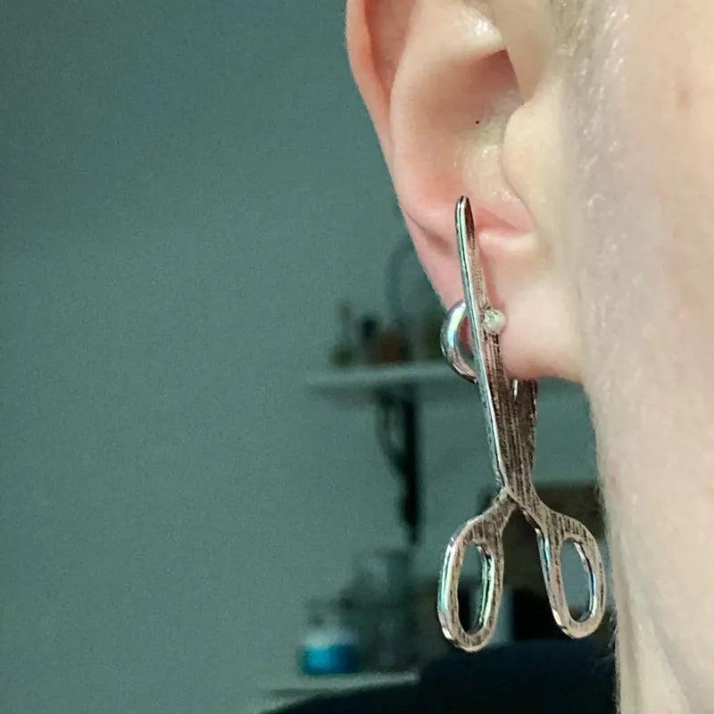 Gothic Scissor Stud Earrings in Silver Tone by HitMyNeed