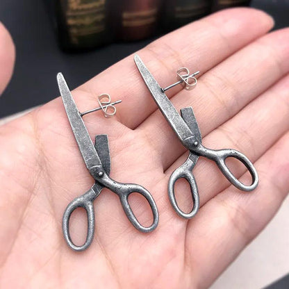 Gothic Scissor Stud Earrings in Silver Tone by HitMyNeed