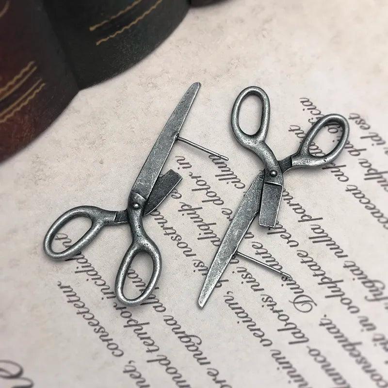 Gothic Scissor Stud Earrings in Silver Tone by HitMyNeed