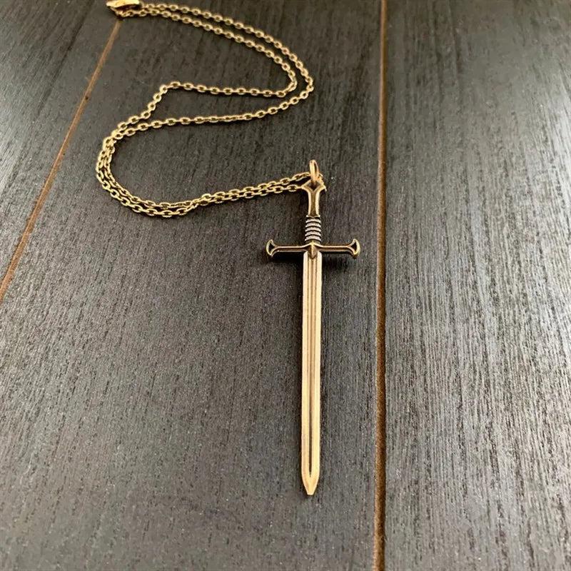 Gothic Sword Pendant Necklace in Brass bronze 70cm by HitMyNeed