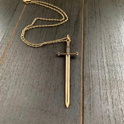 Gothic Sword Pendant Necklace in Brass bronze 70cm by HitMyNeed
