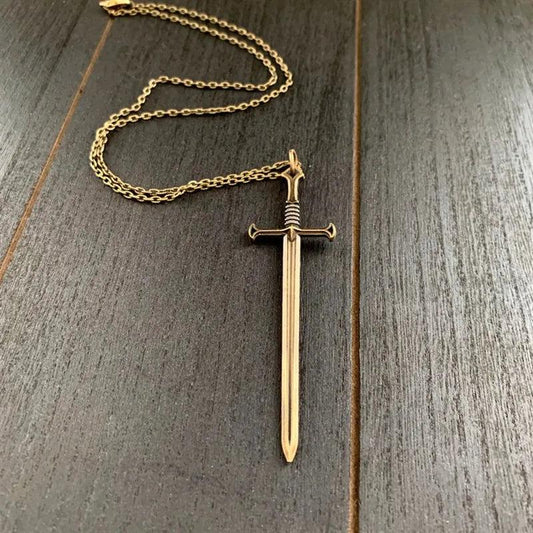 Gothic Sword Pendant Necklace in Brass bronze 70cm by HitMyNeed