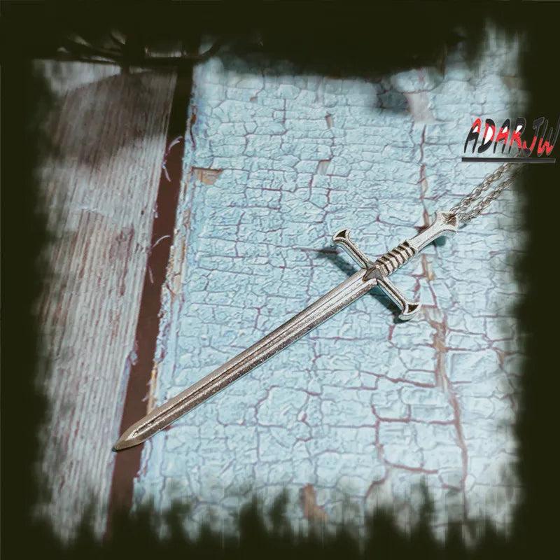 Gothic Sword Pendant Necklace in Brass silver 45cm by HitMyNeed