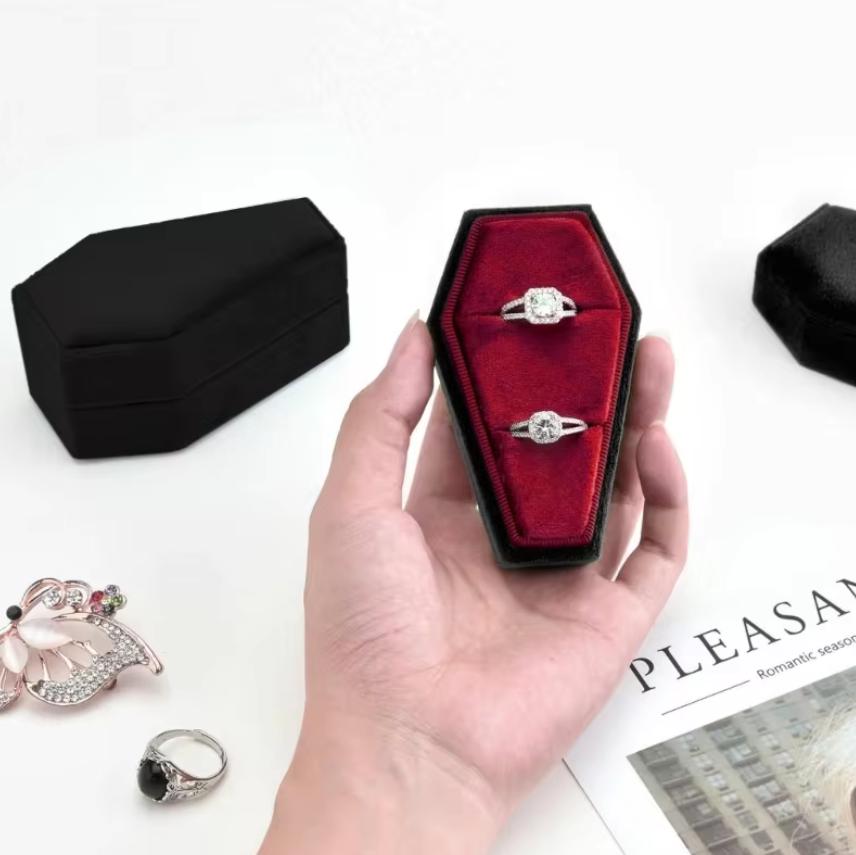Gothic Velvet Coffin Ring Box for Couples by HitMyNeed