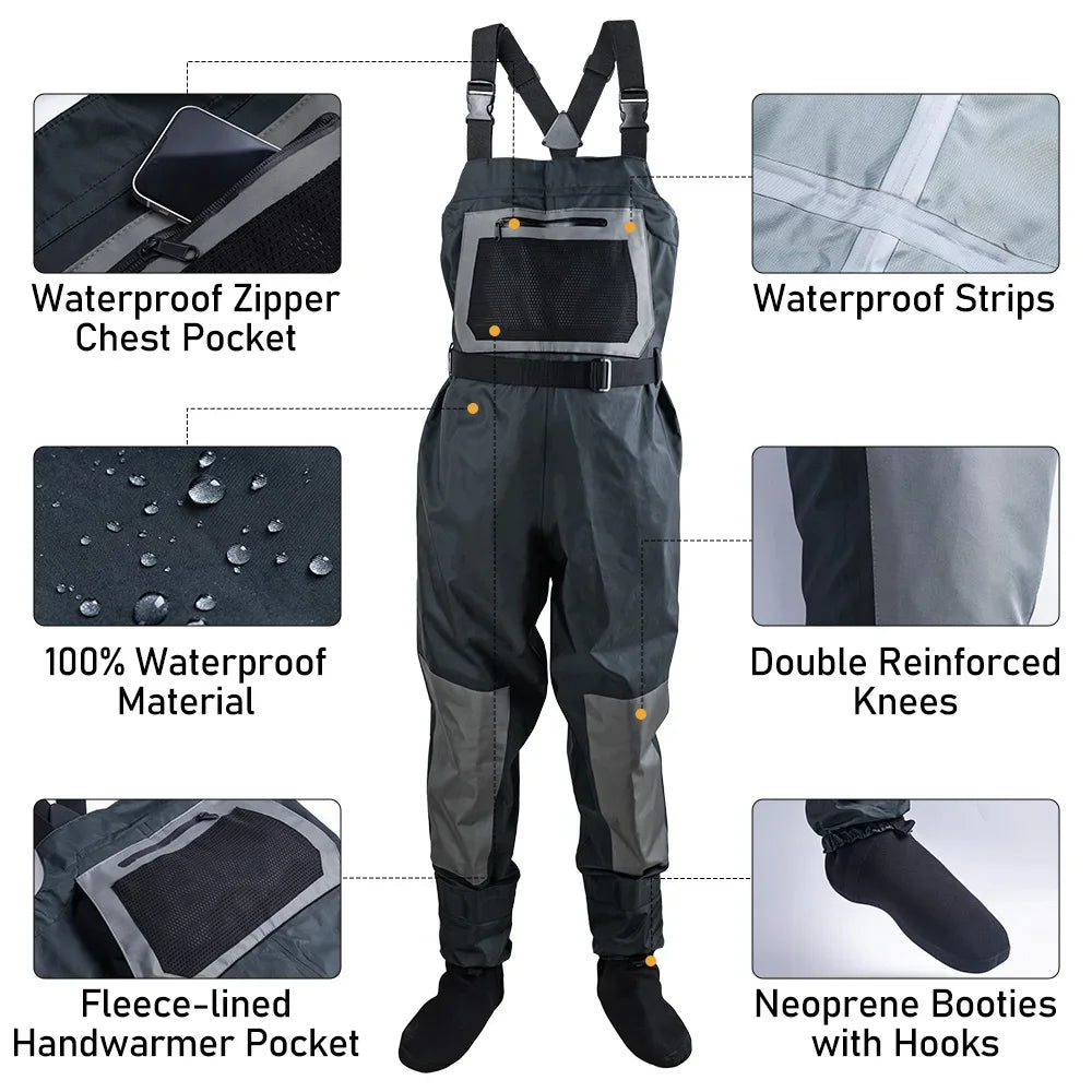Goture 100% Waterproof Breathable Chest Waders with Boots l by HitMyNeed