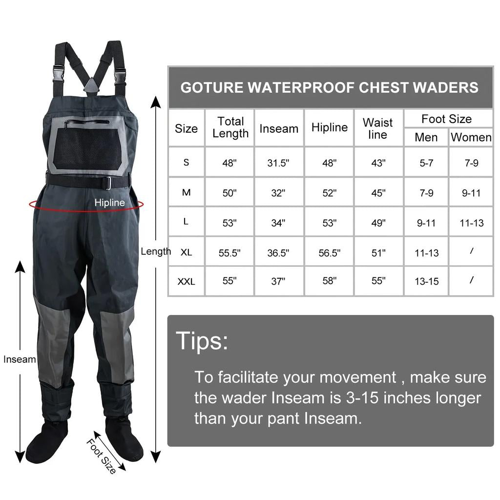 Goture 100% Waterproof Breathable Chest Waders with Boots xl by HitMyNeed