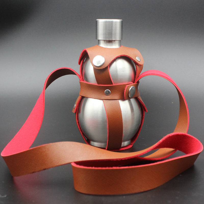 Gourd-Shaped Stainless Steel Hip Flask with Leather Case by HitMyNeed