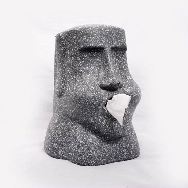 Gray Resin Easter Island Tissue Box Holder by HitMyNeed