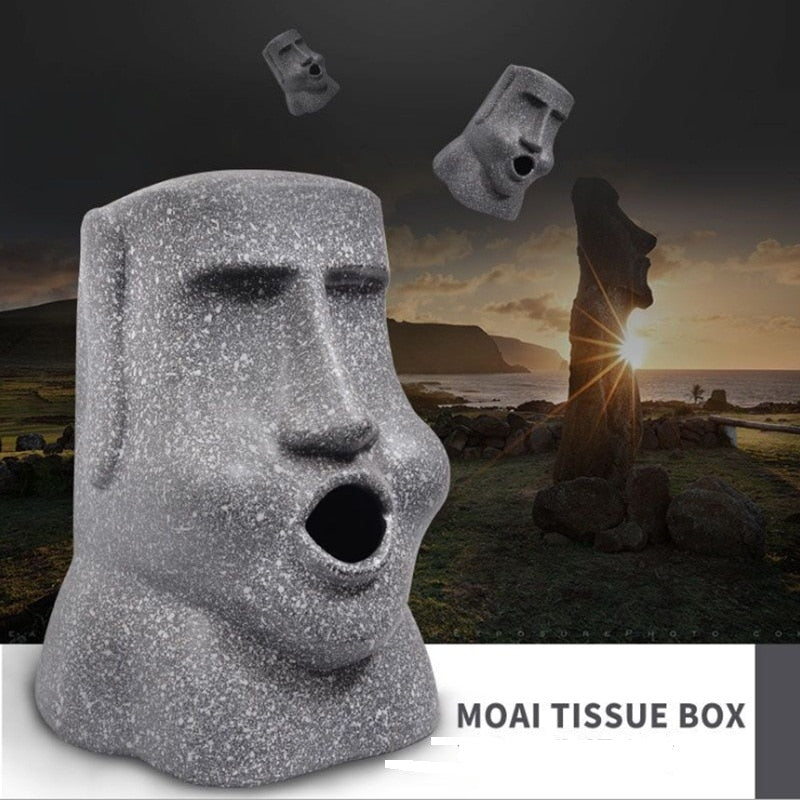 Gray Resin Easter Island Tissue Box Holder by HitMyNeed