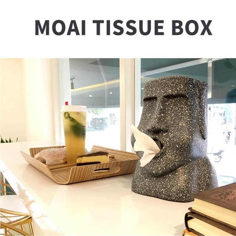 Gray Resin Easter Island Tissue Box Holder by HitMyNeed