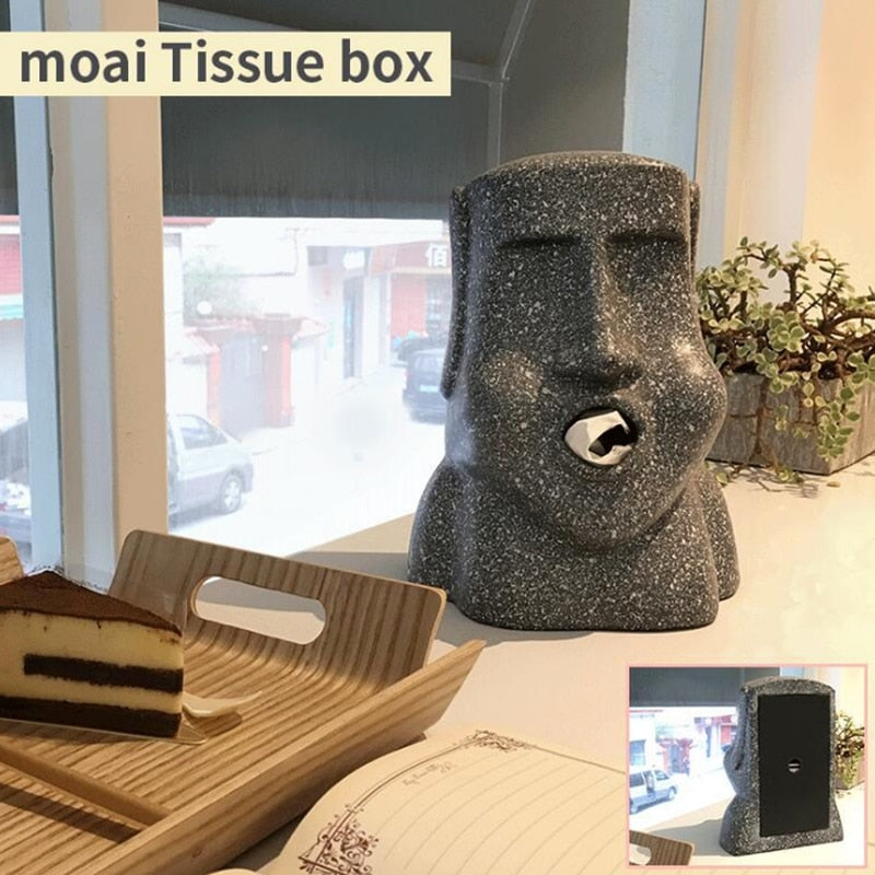 Gray Resin Easter Island Tissue Box Holder by HitMyNeed