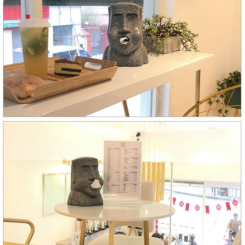 Gray Resin Easter Island Tissue Box Holder by HitMyNeed
