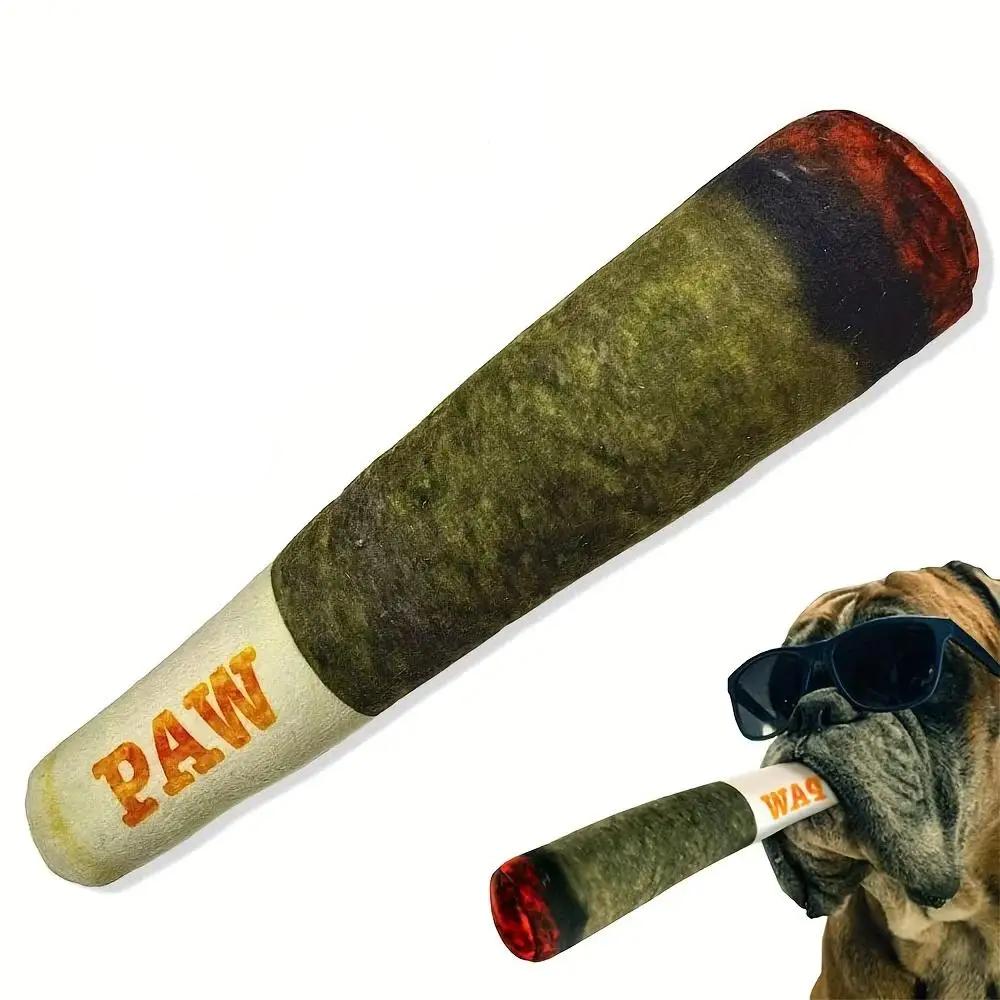 Green Cigar Interactive Plush Sound Toy for Dogs by HitMyNeed