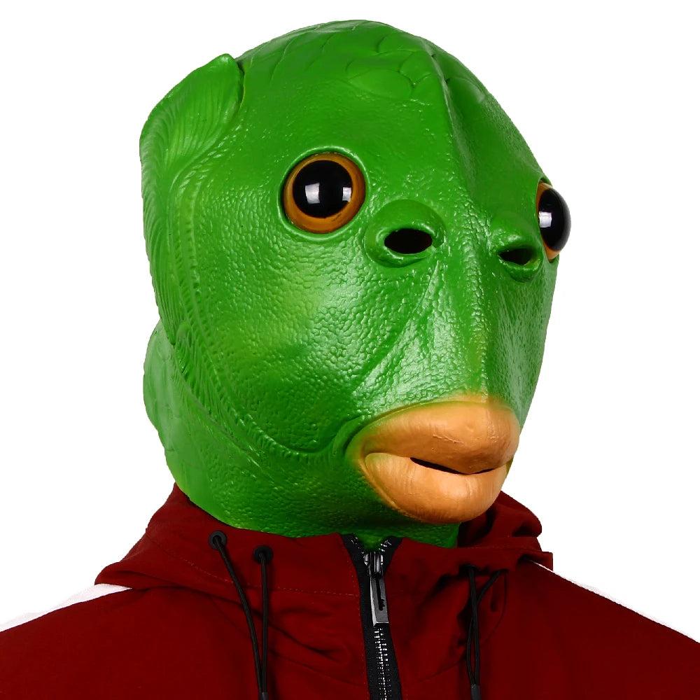 Green Fish Head Latex Mask for Adults by HitMyNeed