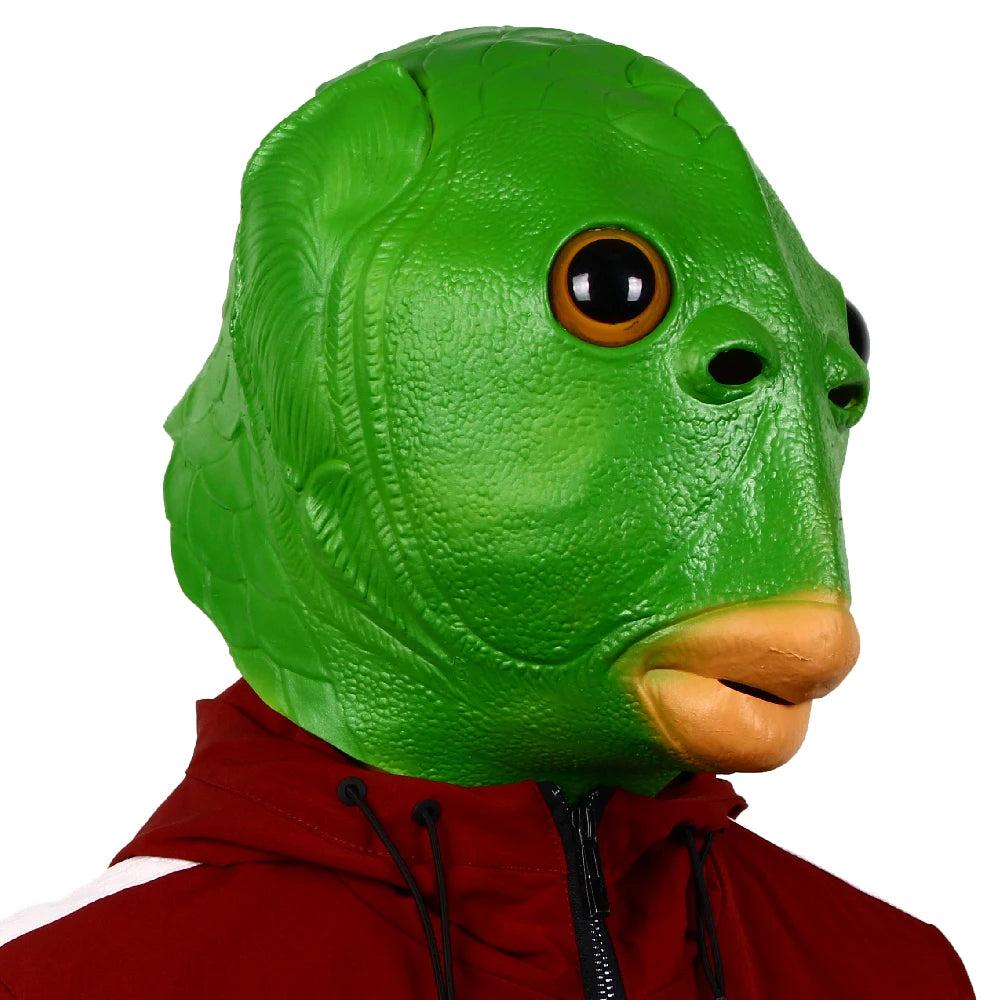 Green Fish Head Latex Mask for Adults by HitMyNeed