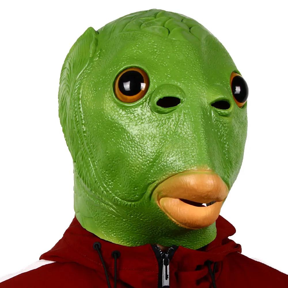 Green Fish Head Latex Mask for Adults by HitMyNeed