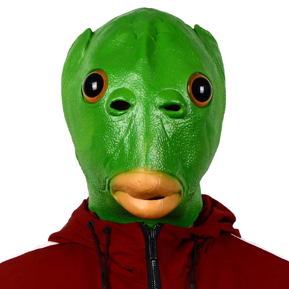 Green Fish Head Latex Mask for Adults dark-green by HitMyNeed
