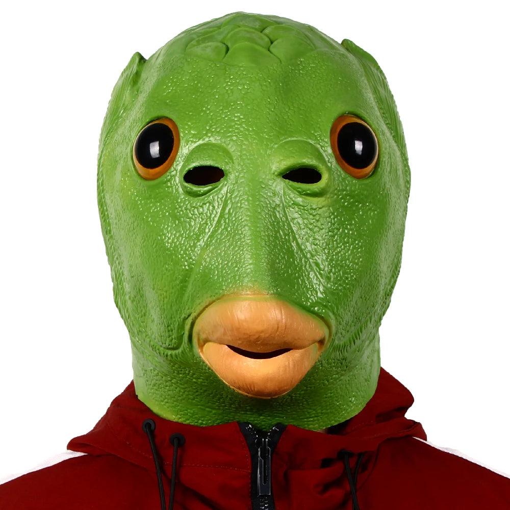 Green Fish Head Latex Mask for Adults light-green by HitMyNeed