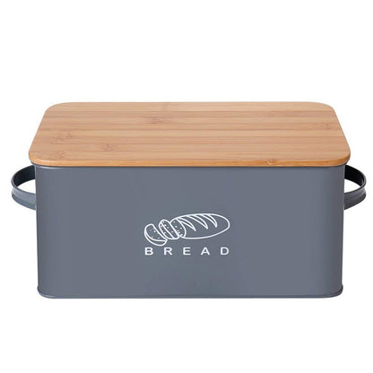 Grey Metal Bread Bin with Bamboo Lid by HitMyNeed
