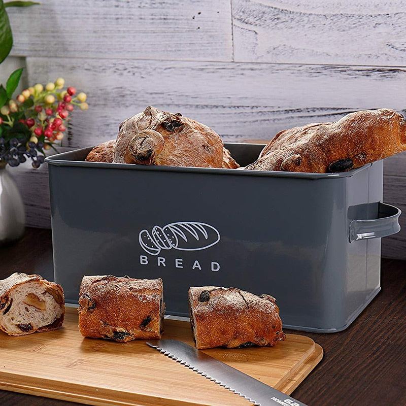 Grey Metal Bread Bin with Bamboo Lid by HitMyNeed