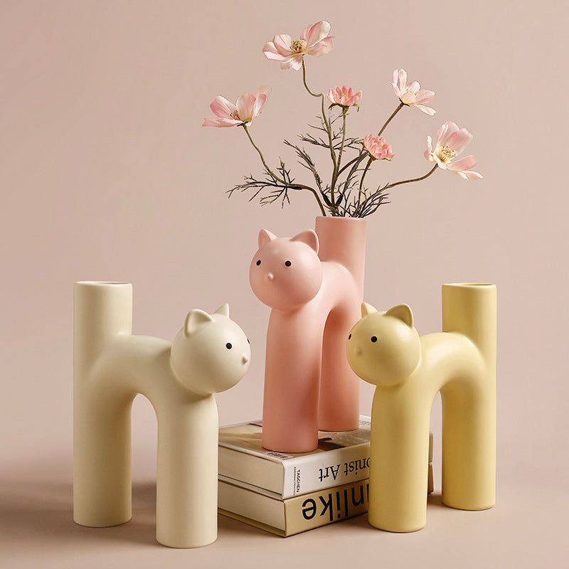 H-Shaped Ceramic Cat Vase for Modern Home Décor by HitMyNeed