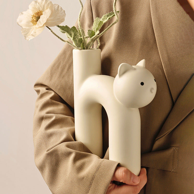H-Shaped Ceramic Cat Vase for Modern Home Décor by HitMyNeed