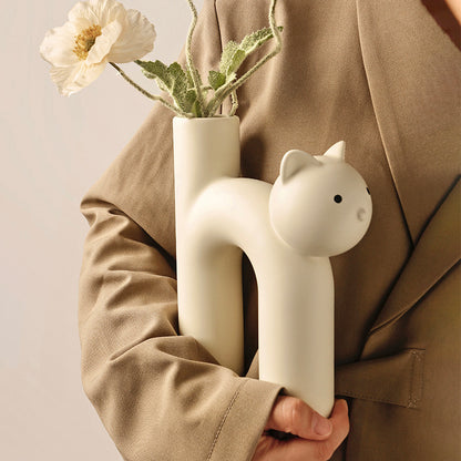 H-Shaped Ceramic Cat Vase for Modern Home Décor by HitMyNeed