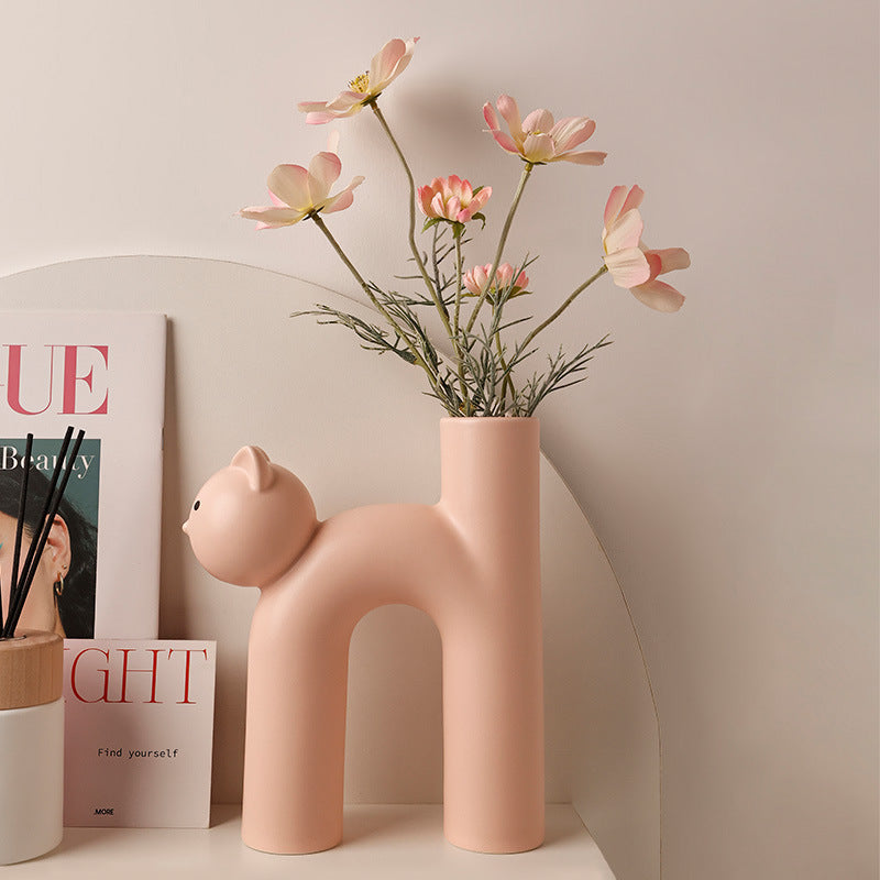 H-Shaped Ceramic Cat Vase for Modern Home Décor by HitMyNeed