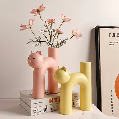 H-Shaped Ceramic Cat Vase for Modern Home Décor by HitMyNeed