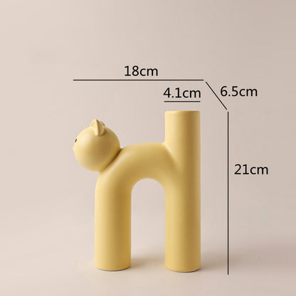 H-Shaped Ceramic Cat Vase for Modern Home Décor b by HitMyNeed