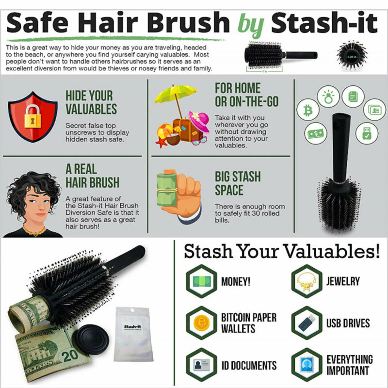 Hair Brush Hidden Safe for Jewelry and Cash by HitMyNeed