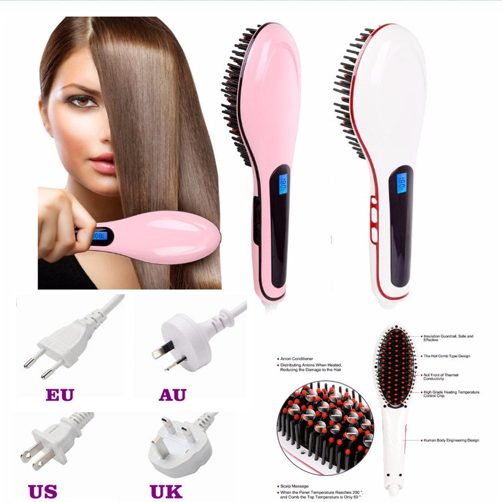 Hair Straightening Brush with LED Temperature Display by HitMyNeed