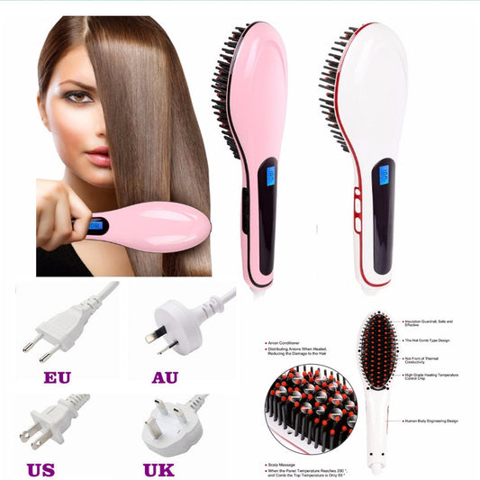 Hair Straightening Brush with LED Temperature Display by HitMyNeed