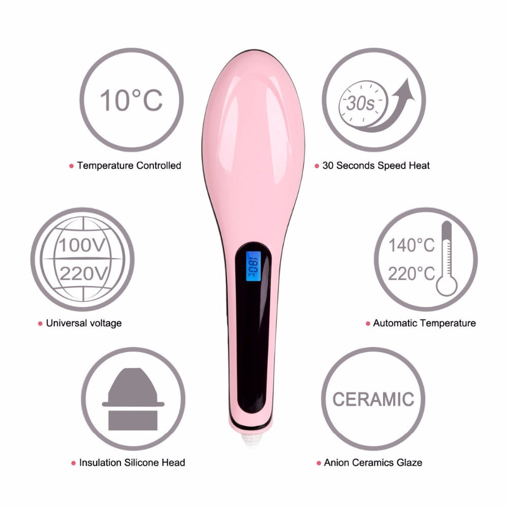 Hair Straightening Brush with LED Temperature Display by HitMyNeed