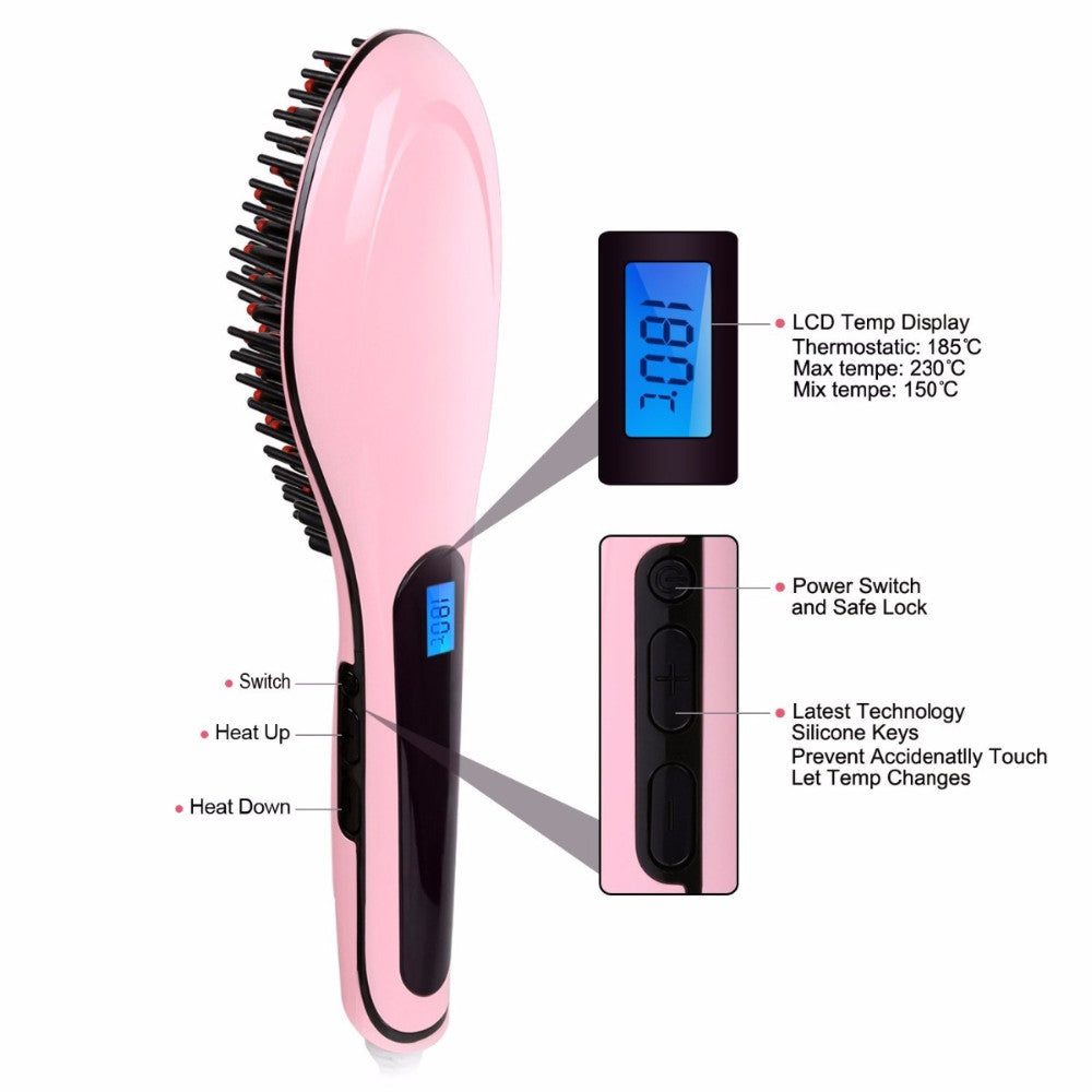 Hair Straightening Brush with LED Temperature Display by HitMyNeed