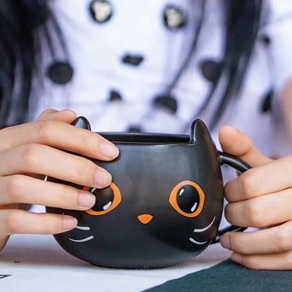 Halloween Black Cat Ceramic Mug with Lid and Spoon by HitMyNeed