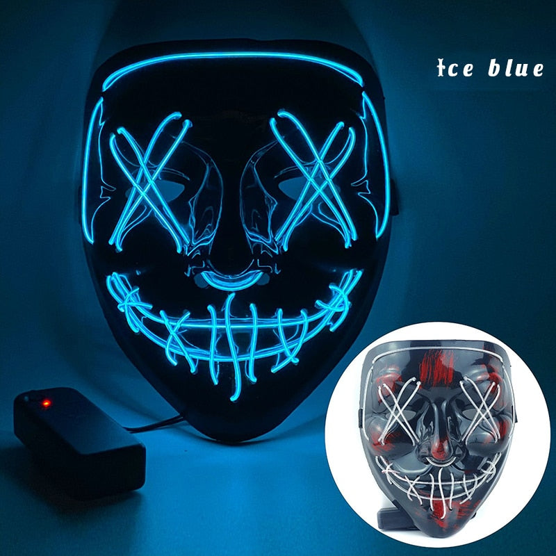 Halloween LED Neon Purge Mask Full Face Glow blue by HitMyNeed