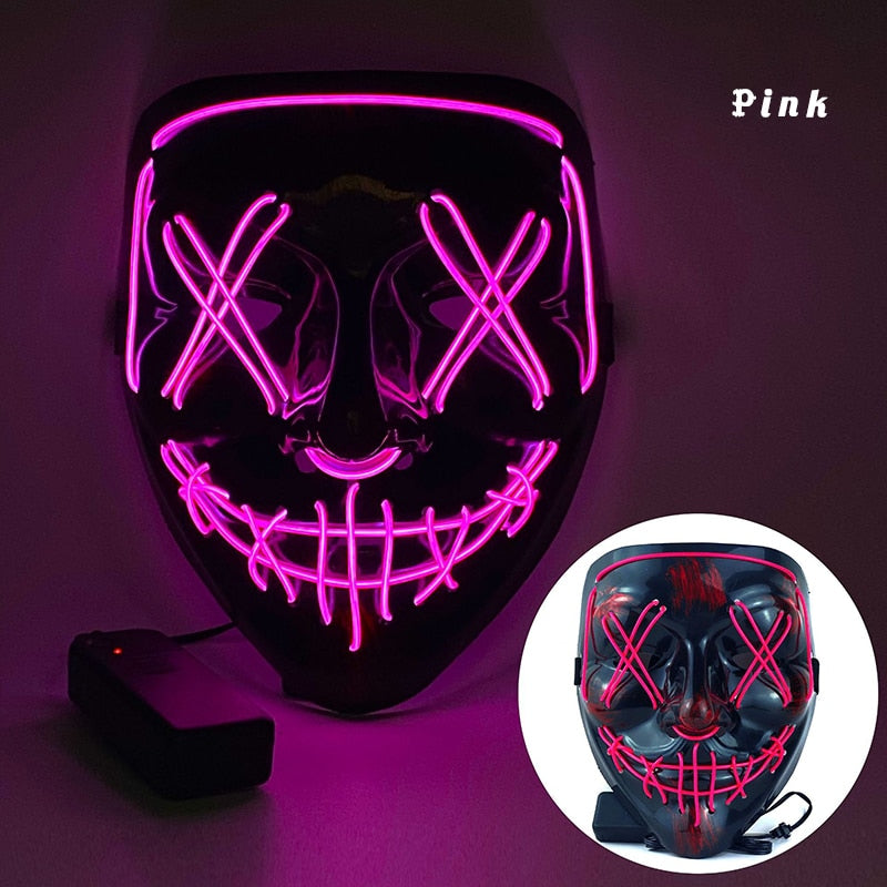 Halloween LED Neon Purge Mask Full Face Glow pink1 by HitMyNeed