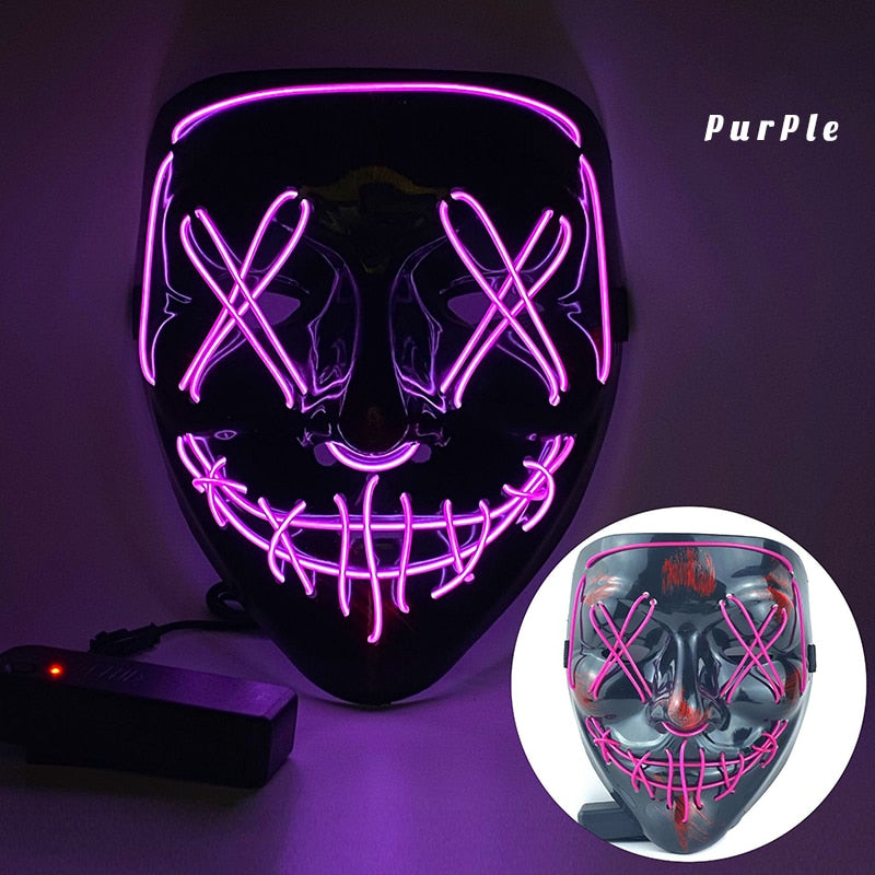 Halloween LED Neon Purge Mask Full Face Glow purple by HitMyNeed