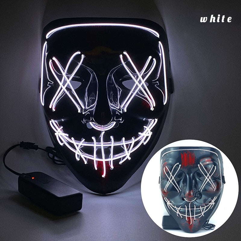 Halloween LED Neon Purge Mask Full Face Glow white by HitMyNeed