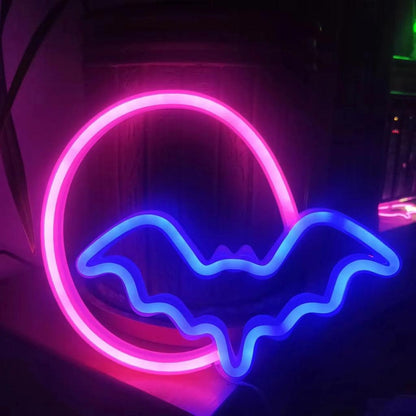 Halloween Neon Lights USB or Battery Indoor Decor moon-bat-blue-pink by HitMyNeed