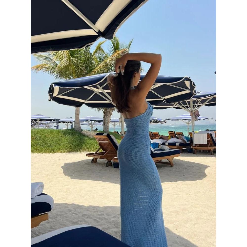 Halter Maxi Dress with 3D Floral Crochet Detail by HitMyNeed