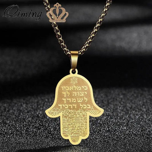 Hamsa Hand of Fatima Stainless Steel Pendant Necklace 1 silver by HitMyNeed